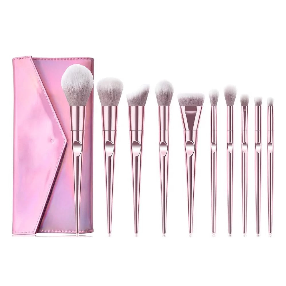 Pink 10 piece makeup brush set