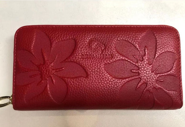 Jewel flower genuine leather wallet