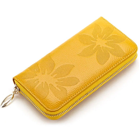 Jewel flower genuine leather wallet