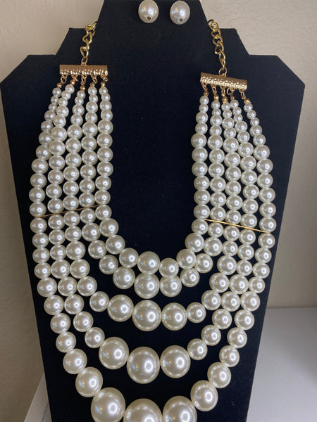 Pearl necklace Set-5 large Strands
